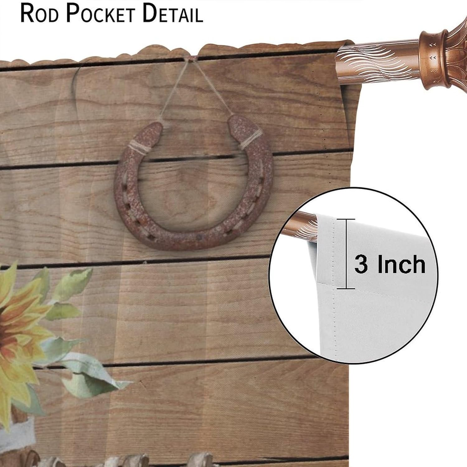 Brebasf Rustic Animal Horseshoe Curtains for Living Room Retro Western Wooden Cowboy Boots Wheel Sunflowers Thermal Insulated Rod Pocket Blackout Curtains/Drapes 2 Panels 84" L x 42" W