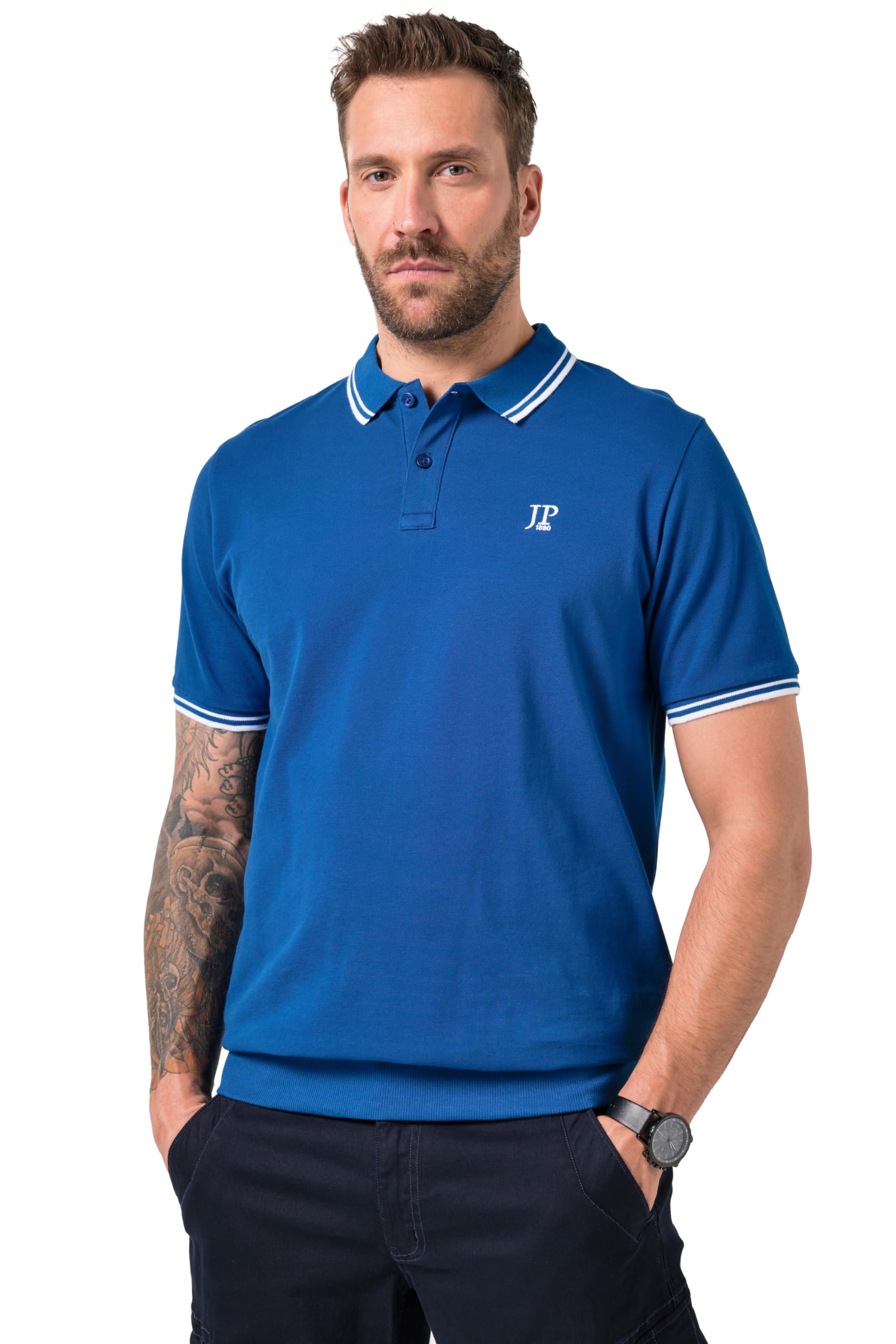 JP 1880 Menswear Big & Tall Plus Size L-8XL Rib Hem Polo Shirt Dark Blue XXXXXX-Large 802789768-6XL