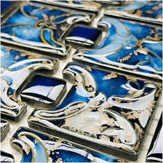 Tenedos Florencia Calacatta Blue Glossy Porcelain Border Pool Wall Floor Tile Backsplash on 6x12 Mesh Mounted Easy Installation for Bathroom Shower, Kitchen, Accent Decor (Box of 10 Pieces)