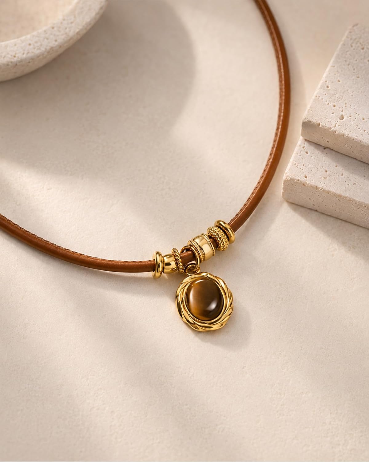 Leather Cord Paracord Rope Statement Pendant Necklace for Women