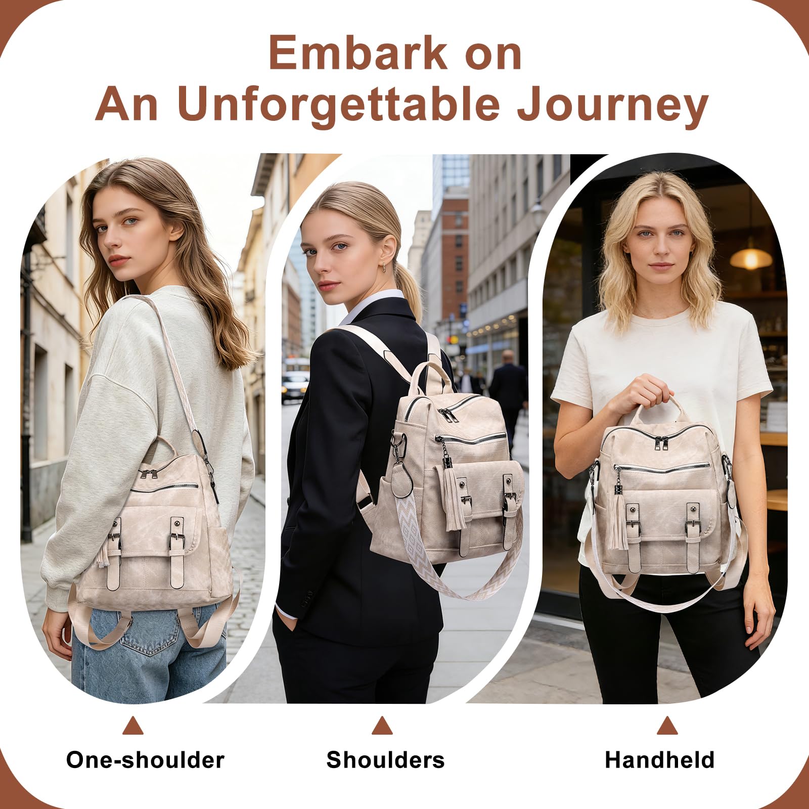 Sac à Dos Femme Antivol en Cuir Vegan, Multifonctionnel Sac Bandoulière Sacs à Main Femme Convertible avec Pendentif Amovible, Backpack pour Travail Voyage L'École Université Collège Shopping