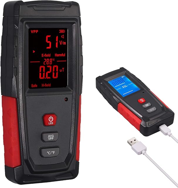 CAMWAY EMF Meter Electromagnetic Field Radiation Checker(1-1999V/m, 0.01-99.99μT) Handheld Mini Digital LCD EMF Detector Builtin Electromagnetic Radiation Sensor Sound-Light Alarm EMF Tester