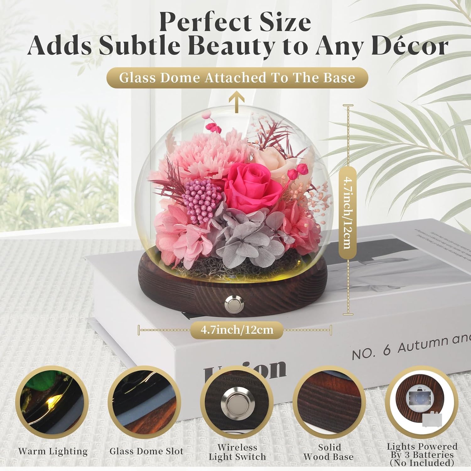 Valentines Day Gifts for Her, Forever Rose Birthday Gifts for Women, Preserved Flowers in Glass Dome, Eternal Flowers for Delivery Prime (Pink Rose) - Image 3