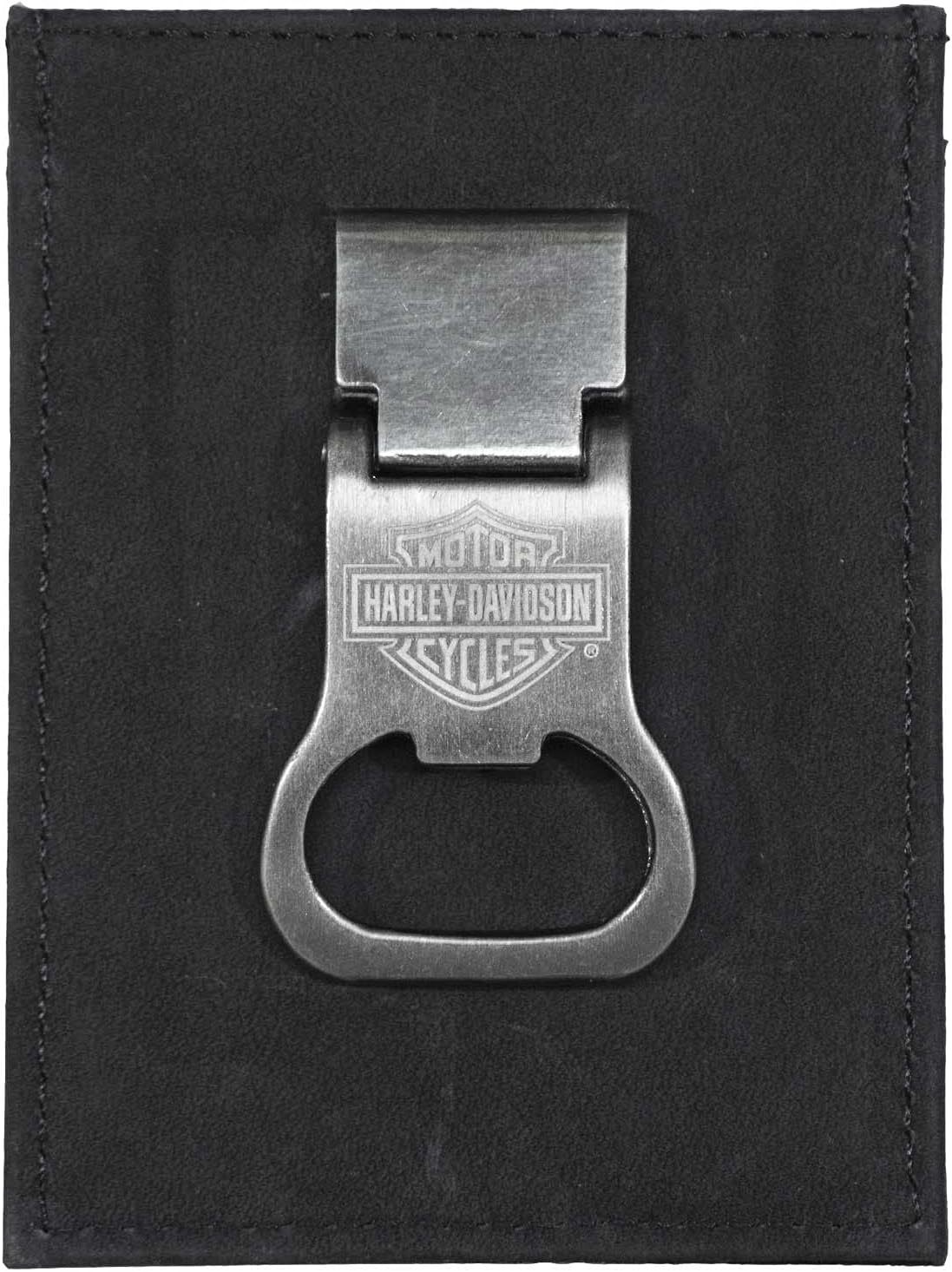 Harley-Davidson Men's B&S Front Pocket Money Clip Leather Wallet - Black