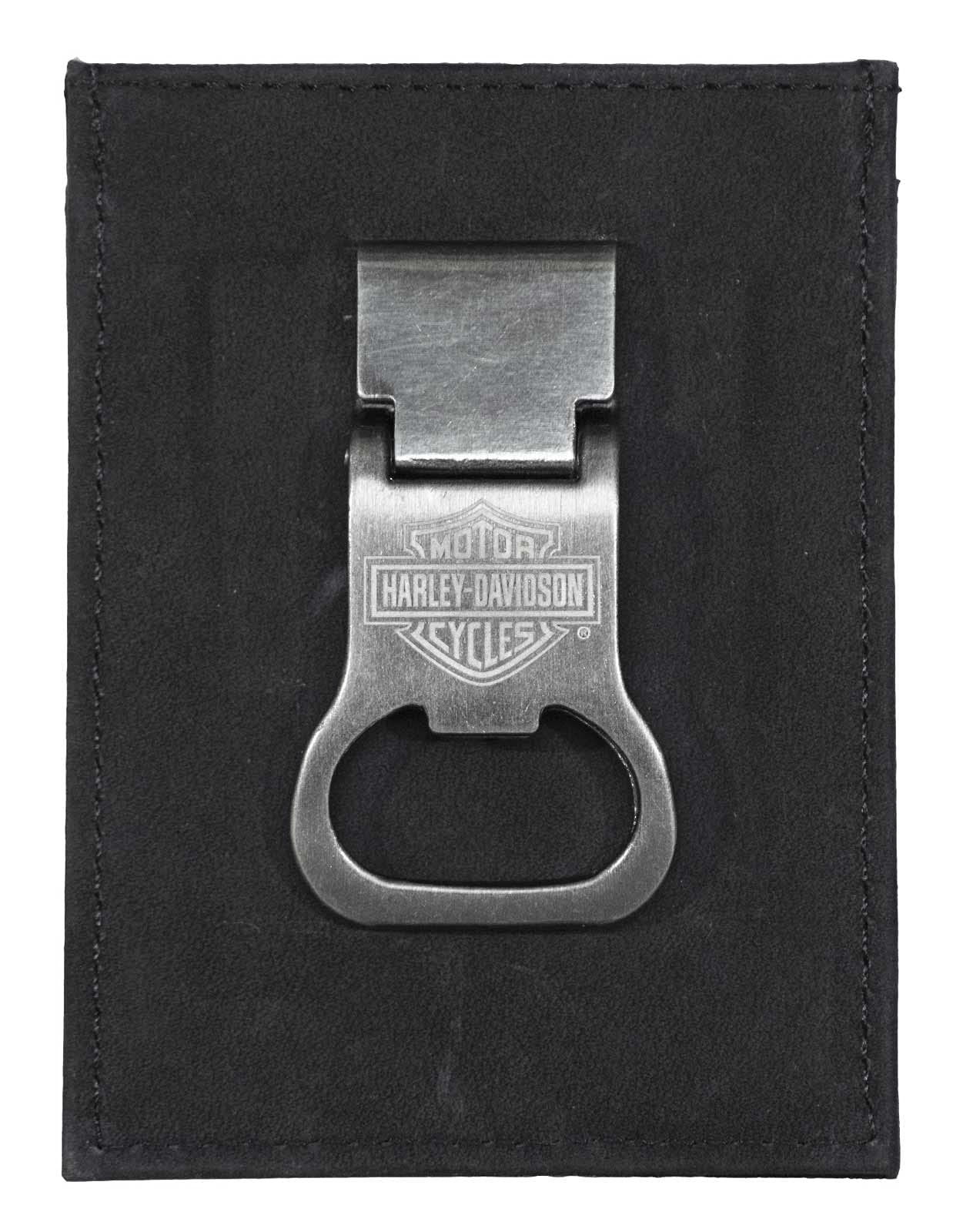 Harley-Davidson Men's B&S Front Pocket Money Clip Leather Wallet - Black