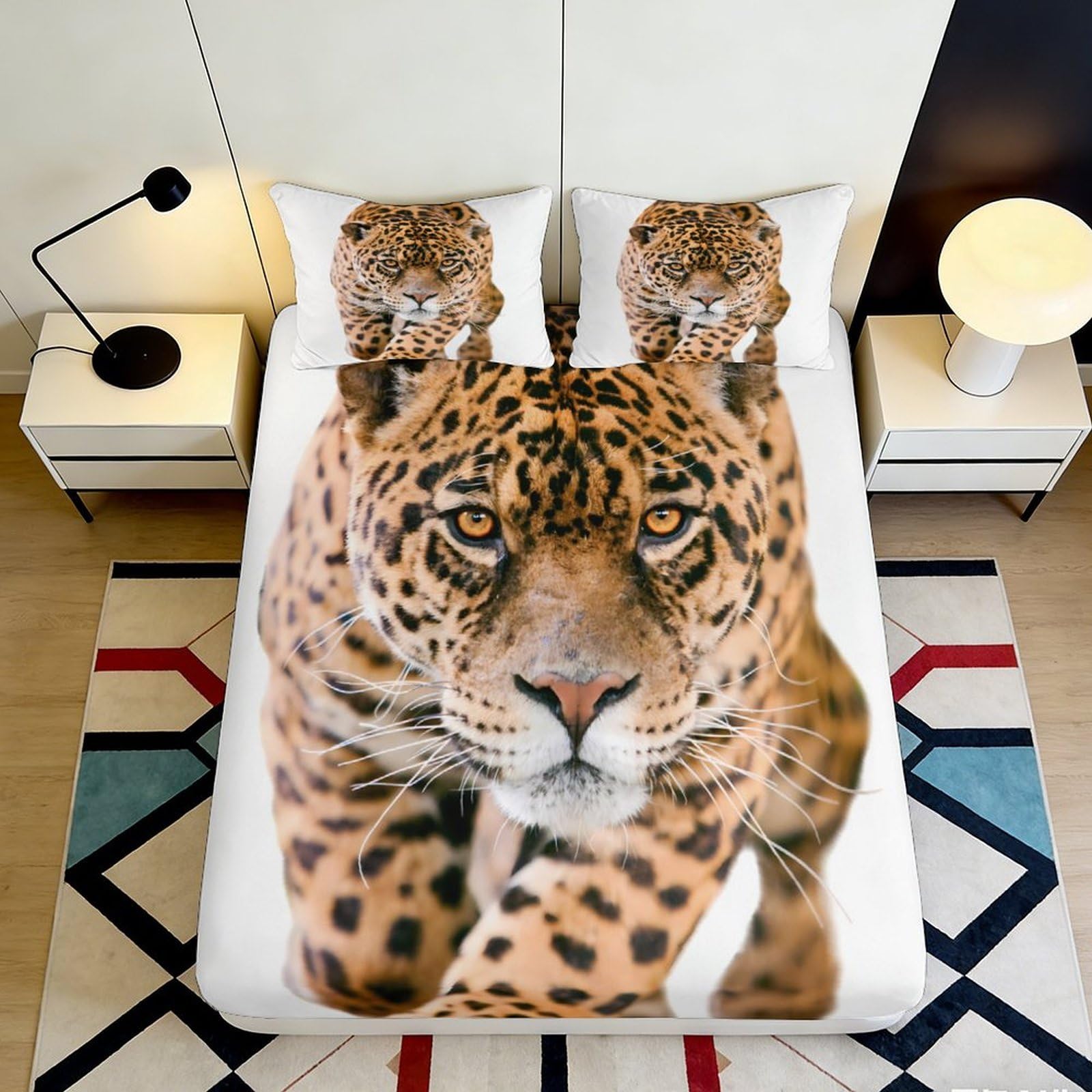 3D Printed Wild Leopard Fitted Sheet Microfiber Soft Breathable Cheetah Bed Cover for Bedroom Dorm Mattress Protection Decor 200x200x25cm