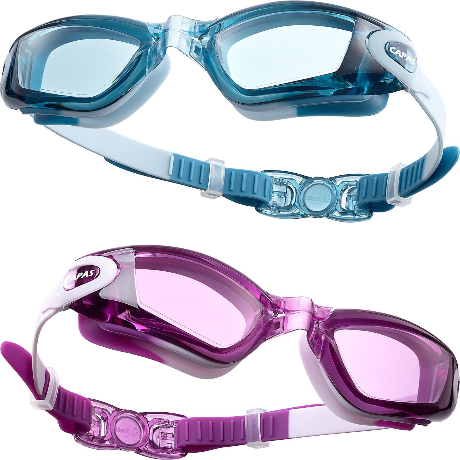 CAPAS Kids Swim Goggles, Pack of 2 Waterproof Anti-Fog Anti-UV Water Pool Swimming Class Goggles, Comfortable Fit for Toddler Boys Girls Children Age 4-12