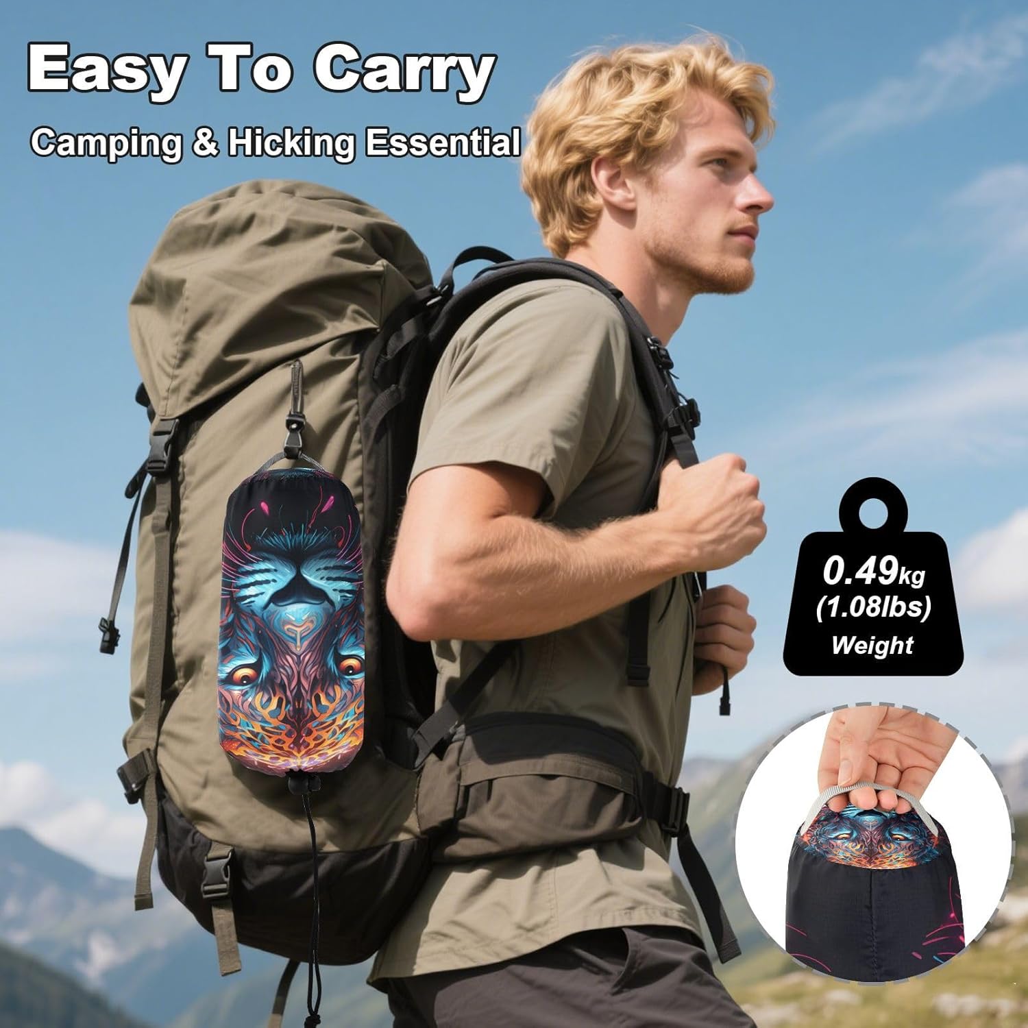 ALAZA Leopard Head Camping Hammocks Single or 2 Person 500 lbs Portable Parachute Travel Hammock w/Tree Straps for Hiking Backpacking Indoor Outdoor