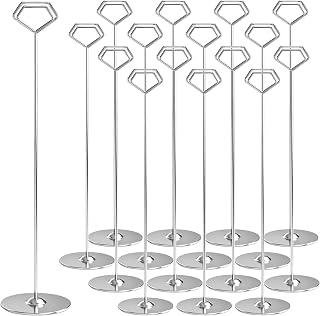 ERYTLLY 16 Pack 12 Inch Table Number Holders, Silver Diamond Place Card Holders,Steel Table Card Stands for Weddings, Birthdays, Photos, Food Signs, Memo Notes, Restaurants