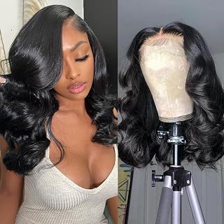 16inch Human hair wig 13x6 Body Wave Lace Front Wigs Human Hair 200 density HD Lace Frontal Pre Plucked Gluelees Wigs for Women Bob Wigs Natural Black Color