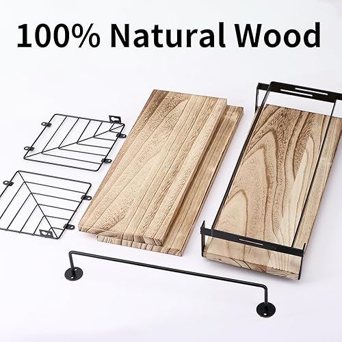 Miniatura 4 de Fixwal Estantes de baño 3+1 sobre el inodoro, estantes flotantes montados en la pared con marco de metal y toallero para baño, cocina, dormitorio,