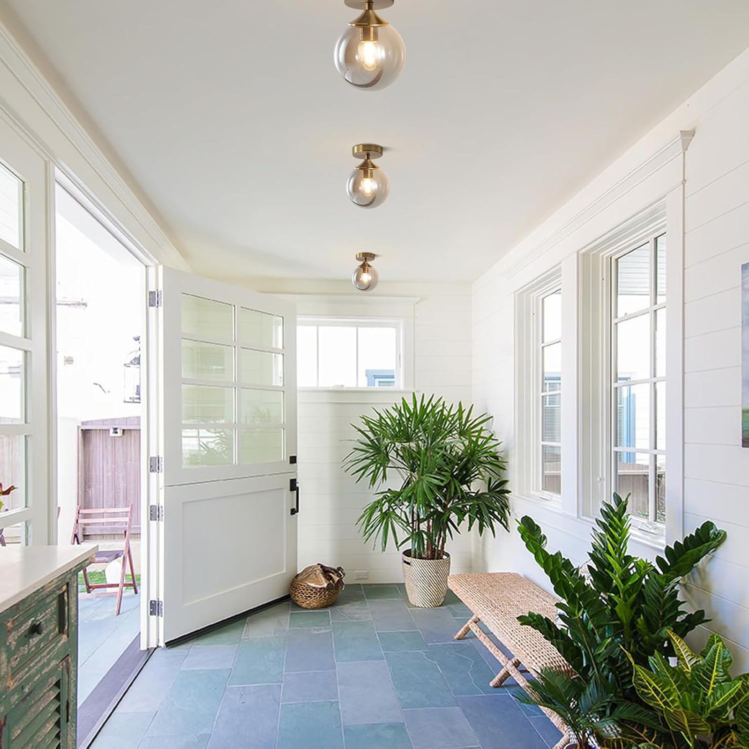 KCO Lighting Mid Century Modern Semi Flush Mount Ceiling Light Fixture Small Smoked Glass Globe Flush Mount Ceiling Light Brushed Gold Ceiling Lighting Fixture for Hallway Entryway Bedroom