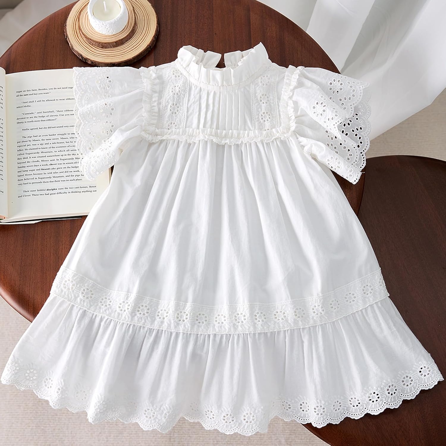 Summer Toddler Girls’ Cotton - Spandex Frilled Princess Dress with Lace Trim and Flutter Sleeves - Image 6