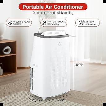 Garvee 14000 BTU Portable Air Conditioners, 3-in-1 AC Unit with Cooling, Dehumidifier & Fan, Energy-Saving, Remote, 24-Hour Timer& Window Kit, for Bedroom, Office, Dorm, for Rooms Up to 750 Sq. ft