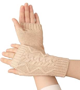 NUOHEMULE 100% Pure Cashmere Knitted Fingerless Gloves for Women