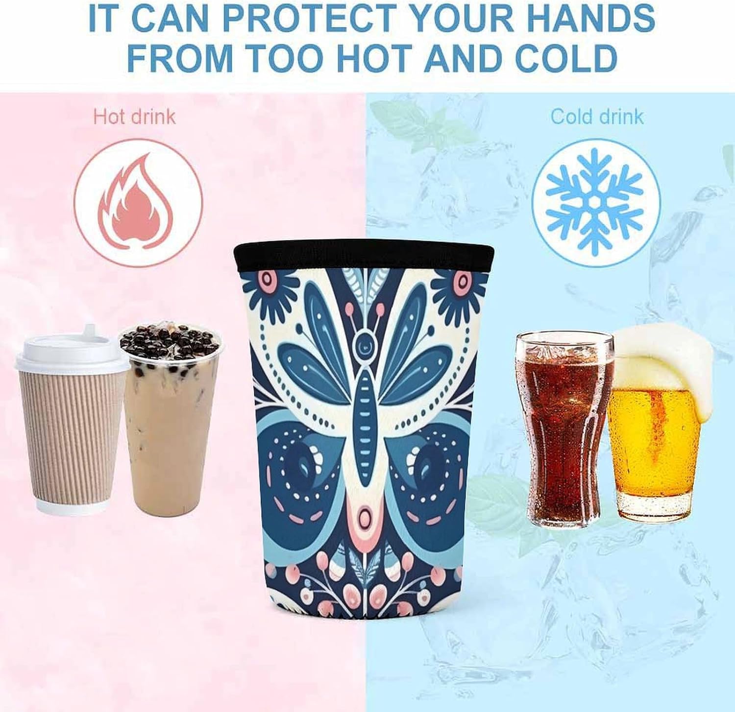 3 Pack Neoprene Cup Sleeves, Stretchy Reusable Drink Cup Cover Universal