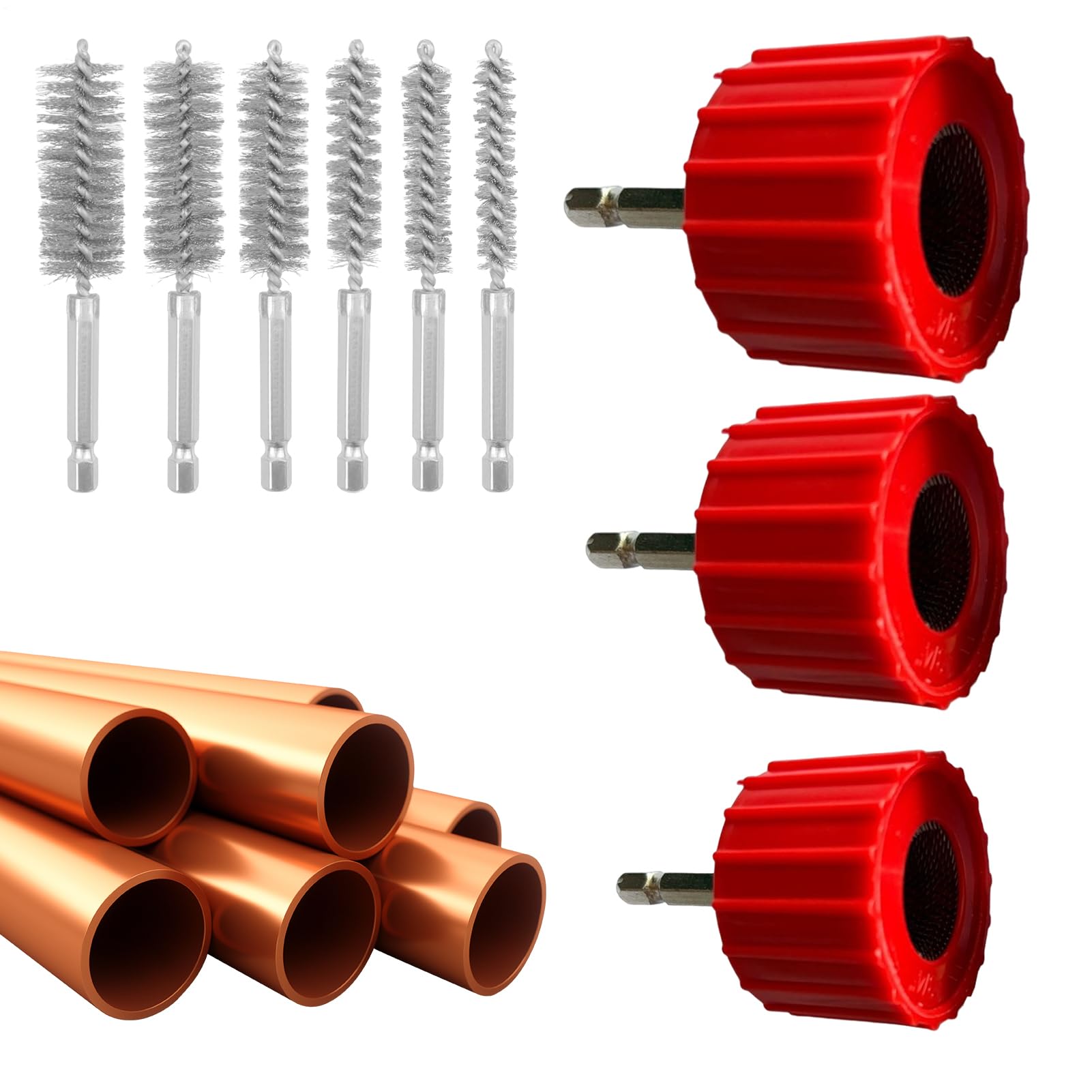 Kupferrohrreiniger-Set, Kupferrohrreiniger-Bürsten-Set, bohrbetriebene Kupferrohr-Reinigungsbürste, 1,27 cm, 2,5 cm, Rohrreinigungswerkzeug zum Löten, Vorbereitung, Sanitär-, HVAC-Rohrbürsten-Set (15 Kupferrohrreiniger-Set, Kupferrohrreiniger-Bürsten-Set, bohrbetriebene Kupferrohr-Reinigungsbürste, 1,27 cm, 2,5 cm, Rohrreinigungswerkzeug zum Löten, Vorbereitung, Sanitär-, HVAC-Rohrbürsten-Set (15