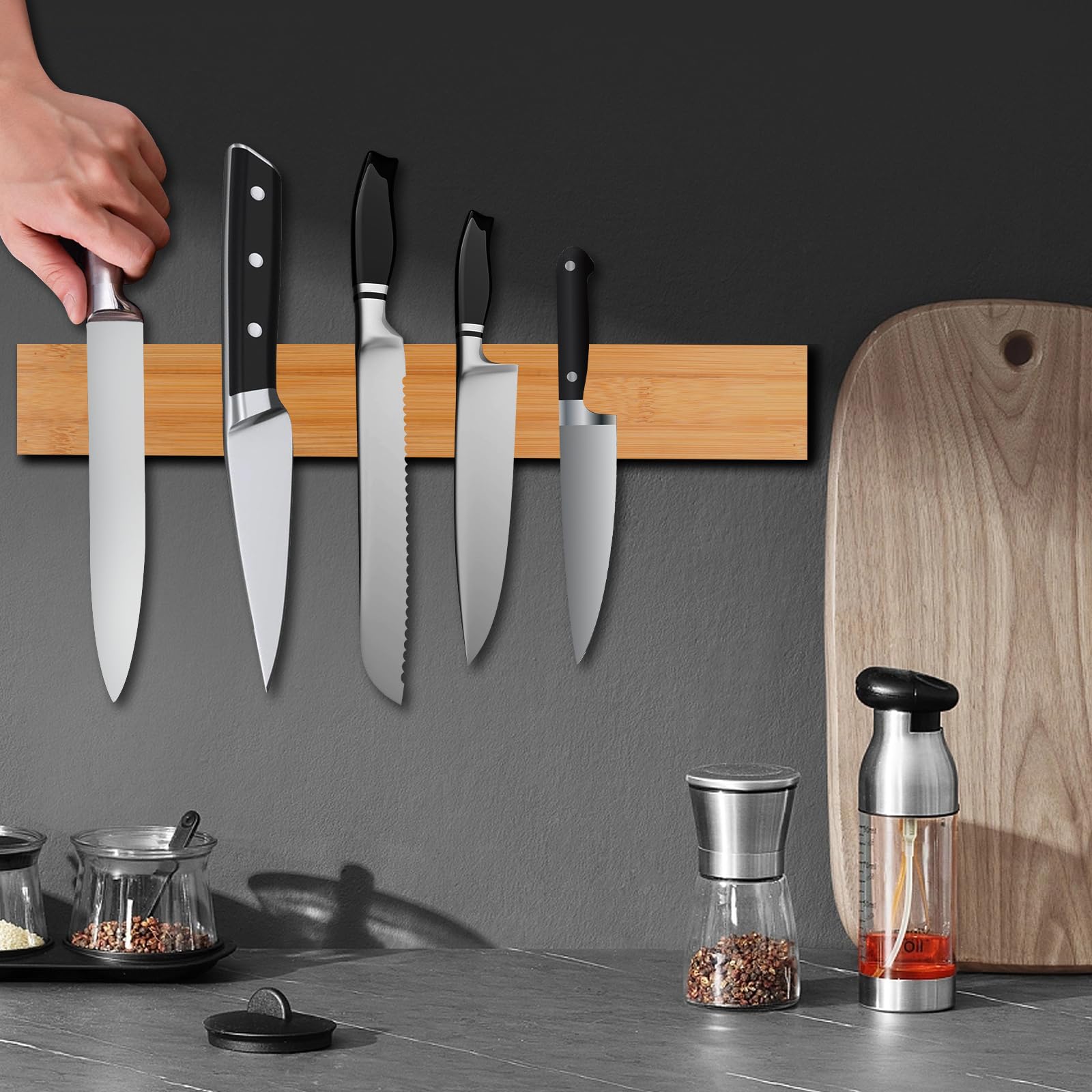 Barra Magnética para Cuchillos, 40cm Iman Cuchillos de Cocina Acero Inoxidable Cuchillero Magnético Puede sin Taladrar para Cuchillos de Cocina/Espátulas/tijeras