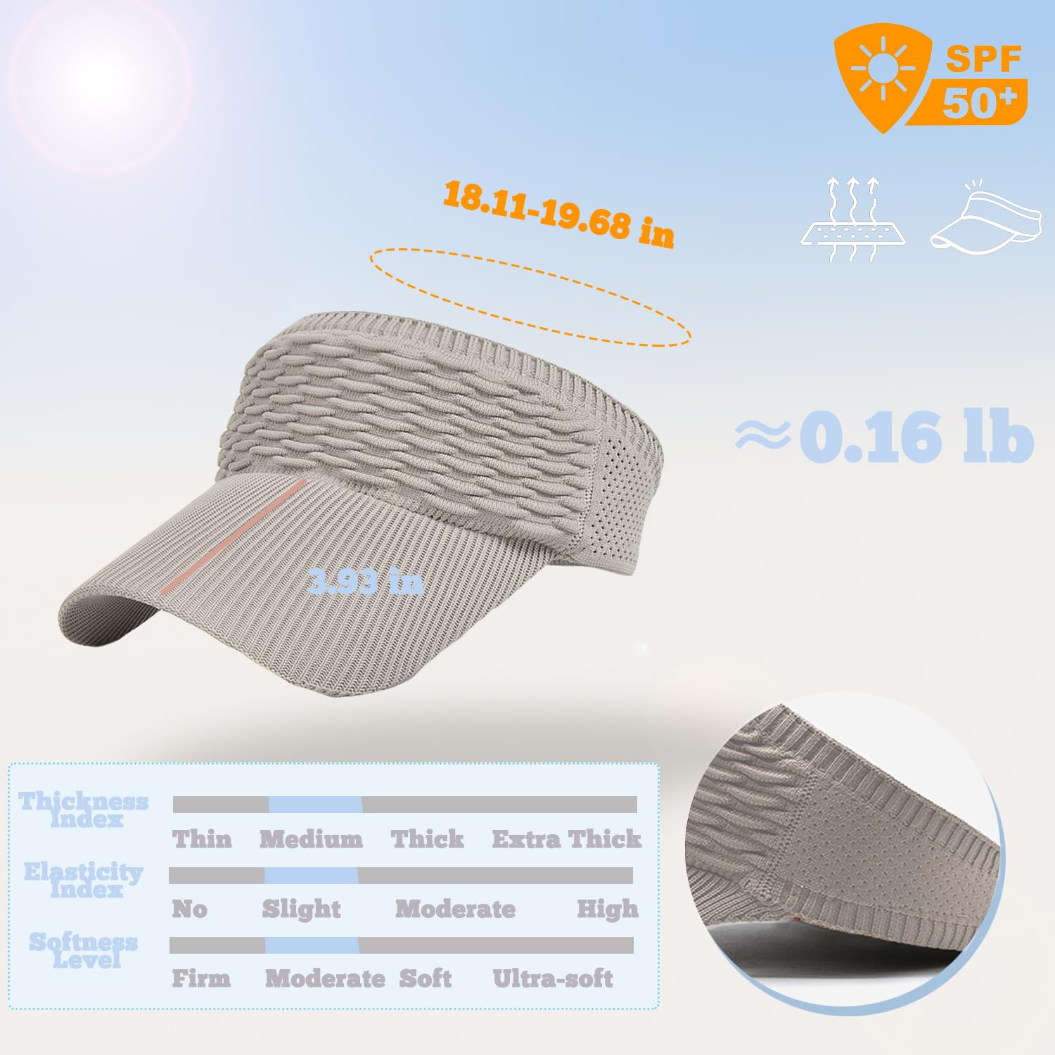 Sombreros de visera para el sol, sombreros de ala ancha con protección UV, viseras de punto para correr para mujer, aptas para cola de caballo, de secado rápido