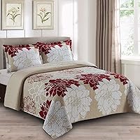 Vista 1 de Helena - Juego de colcha de gran tamaño color burdeos, diseño estampado de lujo, juego de colcha – edredones rellenos – Se adapta a colchones