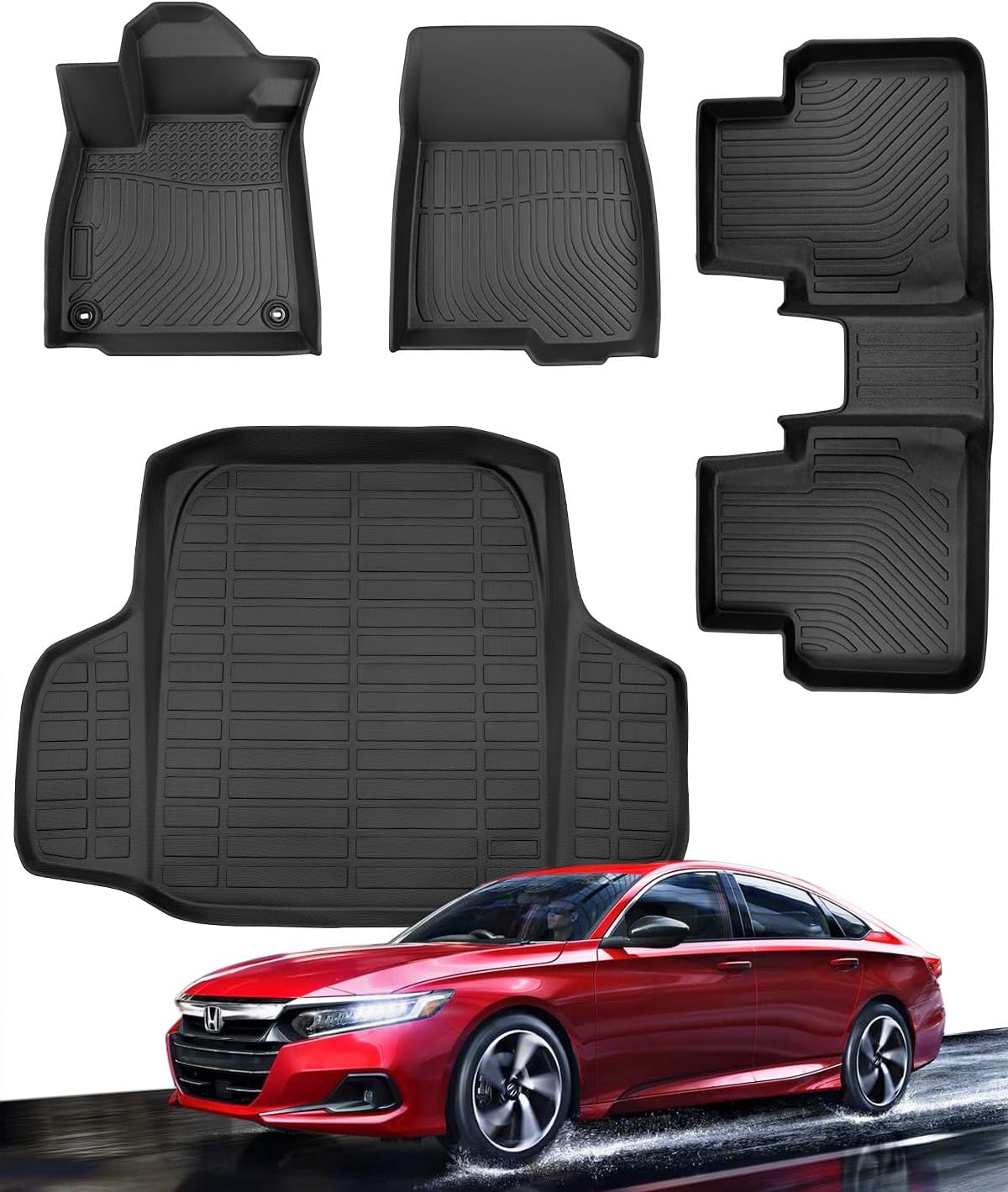 DrCarNow for Honda Accord Floor Mats 2022 2021 2020 2019 2018,for Accord Cargo Liners 2018-2022 TPE All Weather Waterproof Rubber Car Mats for Honda Accord Accessories (4PCS)