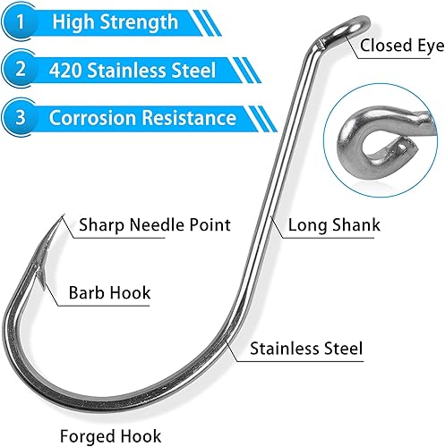 Miniatura 3 de Ganchos de pico de pulpo, 60 piezas100 ganchos de pesca de agua salada de acero inoxidable, anzuelos para pesca de suicidio