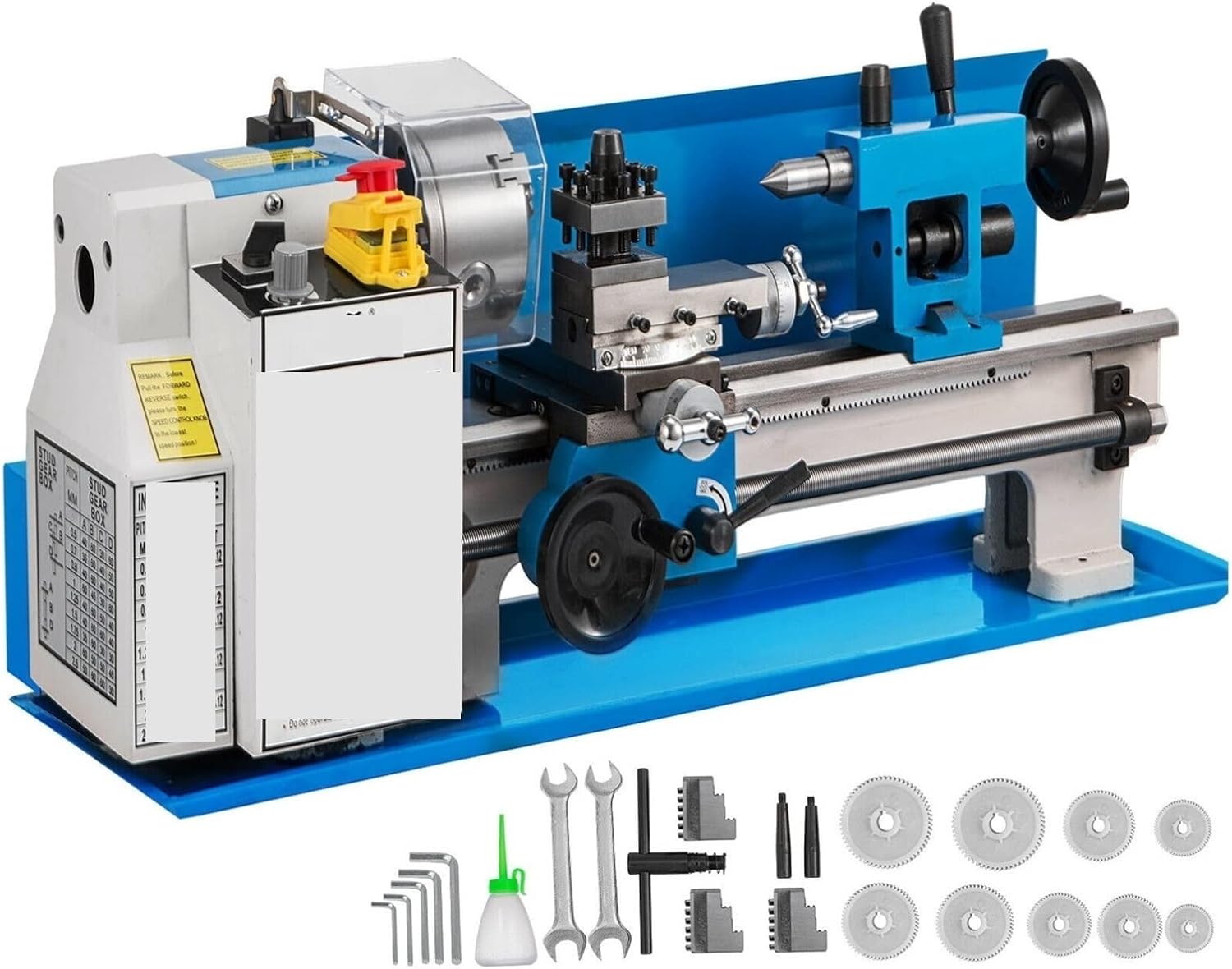 CJ0618 7" X 14" 550W Mini Metal Lathe Variable Speed 0-2250RPM W/Nylon Gear & 4" Chuck Drilling Milling Threading Cutting