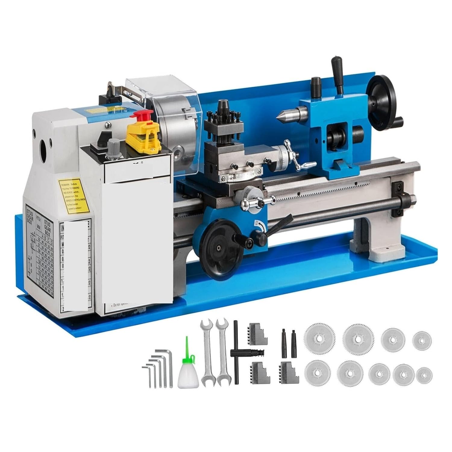 CJ0618 7" X 14" 550W Mini Metal Lathe Variable Speed 0-2250RPM W/Nylon Gear & 4" Chuck Drilling Milling Threading Cutting