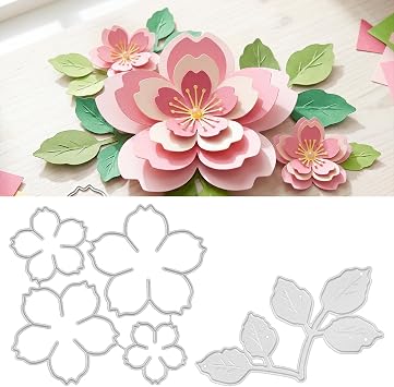 2PCS Die Cuts for Card Making, Metal Stamping Flower Die Cuts Set, 3D Rose Leaf Embossing Dies for Card Making, Paper Crafts, Album Decoration