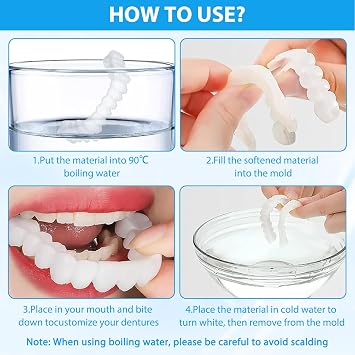2pair False Teeth,Clip in Veneers Teeth,Snap on Veneers Teeth,Clip on Veneers Top and Bottom,Adjustable Snap Button Veneers Teeth,for Men and Women with Bad Teeth,with Tweezers