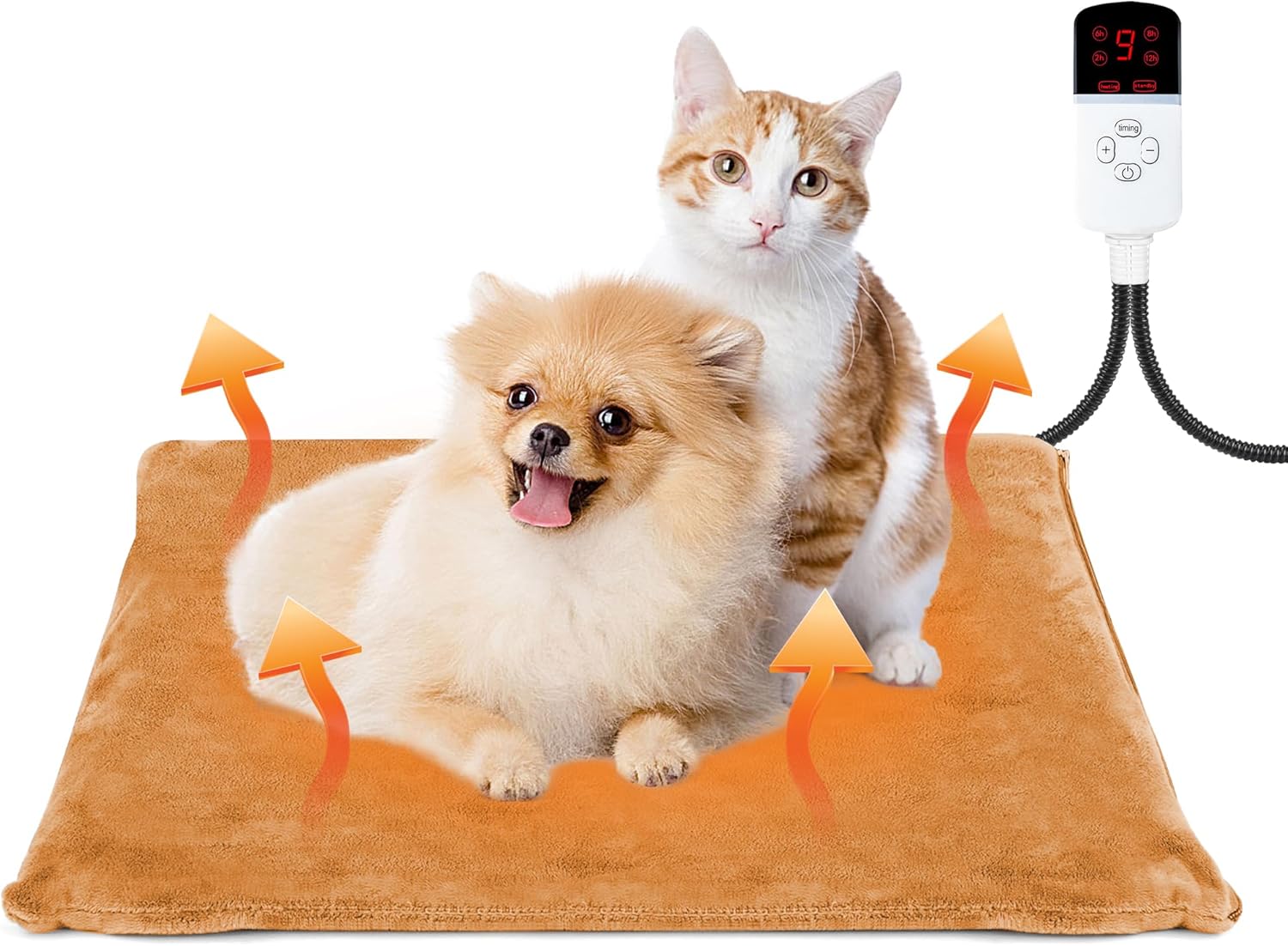 Cat Heating Pad 9 Adjustable Temperature & 4 Timer Options, 17.7'' x 17.7'' Pet Heating Pad for Cats Dogs, Waterproof Indoor Outdoor Electric Heated Pets Beds Mats with Chew-Resistant Cord(Gray)
