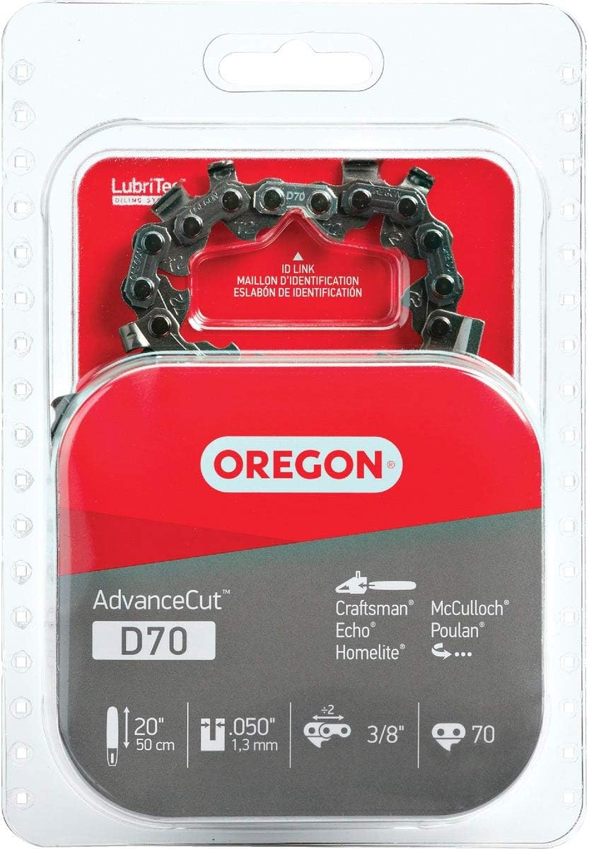 Oregon Chainsaw Chain for 20" Bar, 3/8" Pitch, .050" Gauge, 70 Drive Links | Low-Kickback Replacement Saw Chain, Fits Poulan, Echo and More