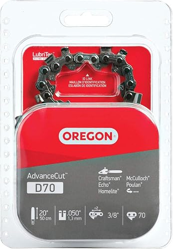 Oregon D70 AdvanceCut Chainsaw Chain for 20-Inch Bar – 70 Drive Links, Replacement Low-Kickback Chainsaw Blade, 050 Inch Gauge, 3/8 Inch Pitch, fits Several Poulan Pro & Echo Models (D70) Black