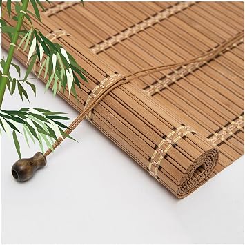 Outdoor Bamboo Roller Blinds for Patio Porch, Cordless Roll Up Bamboo Shades Privacy Protection, Bamboo Window Shades With Lift, Blackout Roman Curtains 28 30 36 38 42 48 60 66 72in20"W x 74"H