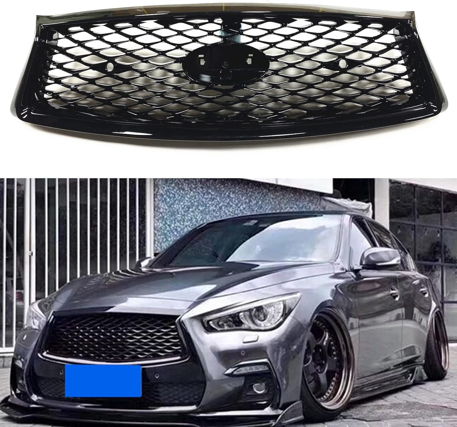 Front Bumper Upper Grill Grill For Infiniti Q50 20182022 JDM Gloss Black Automotive