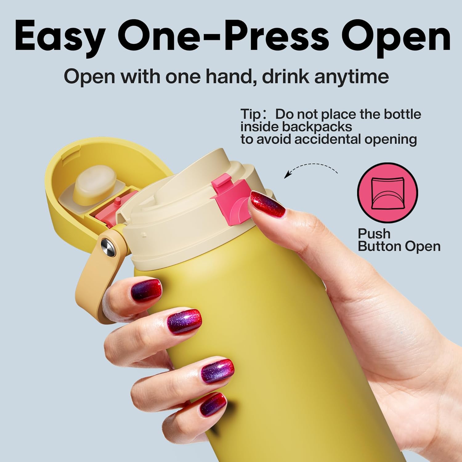 Insulated Water Bottle with Straw - Encool Stainless Steel Water Bottle with Push Button Lid, Leak-Proof & BPA-Free, Keeps Cold for 24 Hours for Sports, Travel, Gym (32 oz, Ginger)