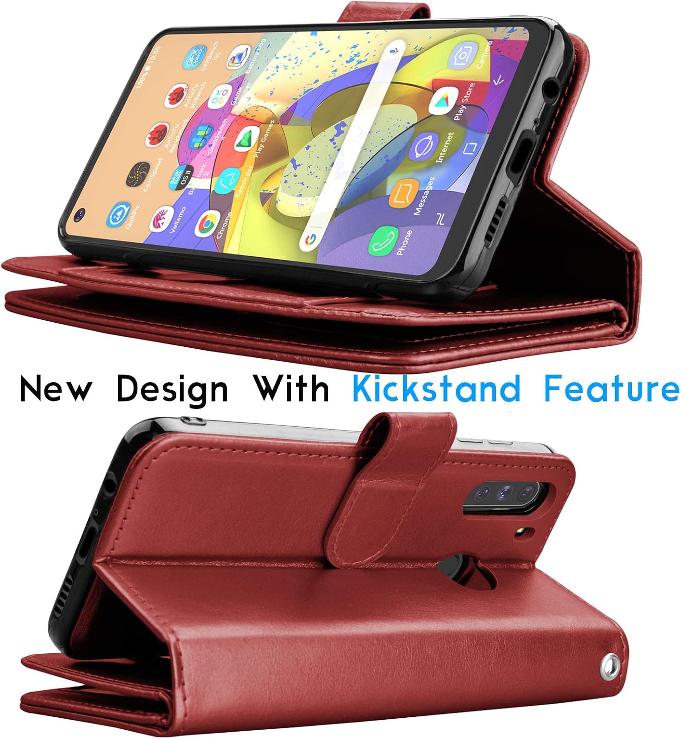 Tekcoo Galaxy A21 Case, [US Version] Galaxy A21 Wallet Case, Luxury PU Leather Cash Credit Card Slots Holder Carrying Folio Flip Cover [Detachable Magnetic Hard Case] Kickstand for Samsung A21 [Red]