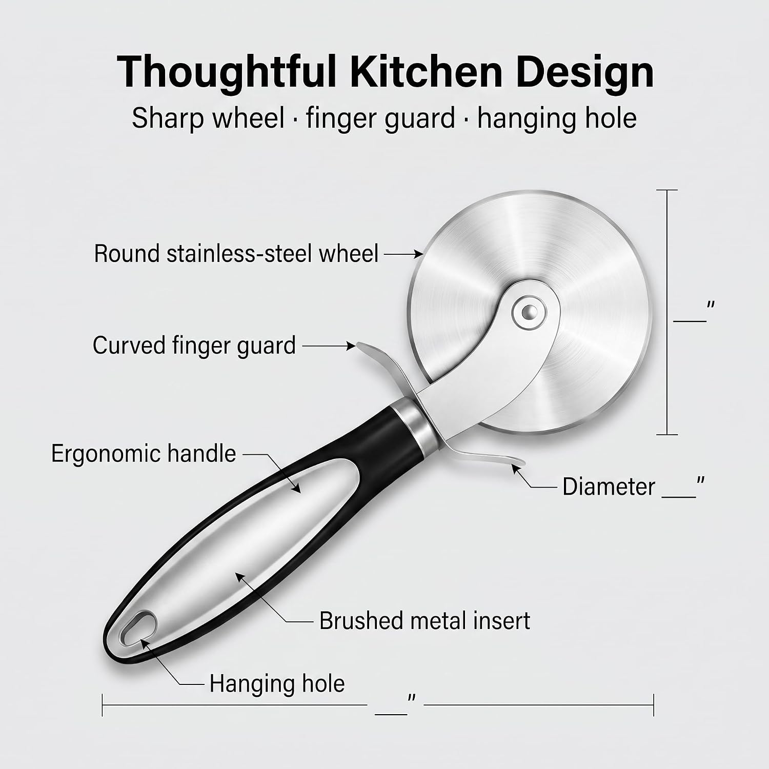 Pizza Cutter Wheel, 8.66 Inch Stainless Steel Slicer, 3.5 Inch Sharp Blade