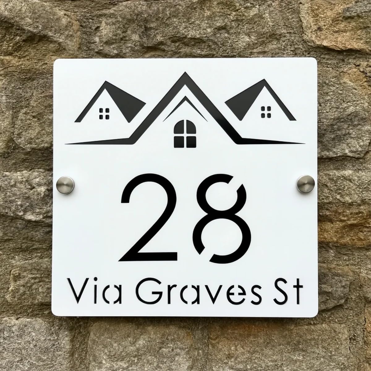 Personalized Laser Cut Acrylic House Number Sign Customized Outdoor House Number Plate Personalized Address Plaque (White Silver,40x40cm)