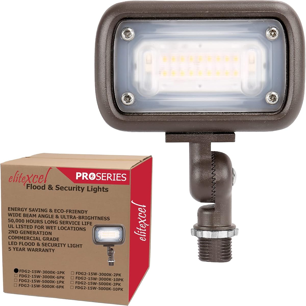 15W LED Landscape Lighting, 3000K Warm White Floodlight, 1PK | 1370lm waterproof exterior wall wash fixture for house yards. Durable aluminum housing, 1/2" knuckle mount.
