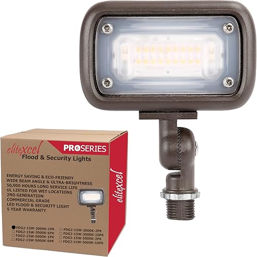Gen2 Luz LED para Paisaje Exterior - Equivalente a 50W MH, Impermeable, 15W, 1370 Lúmenes, 3000K Blanco Cálido - Luz de Seguridad para Sendero de