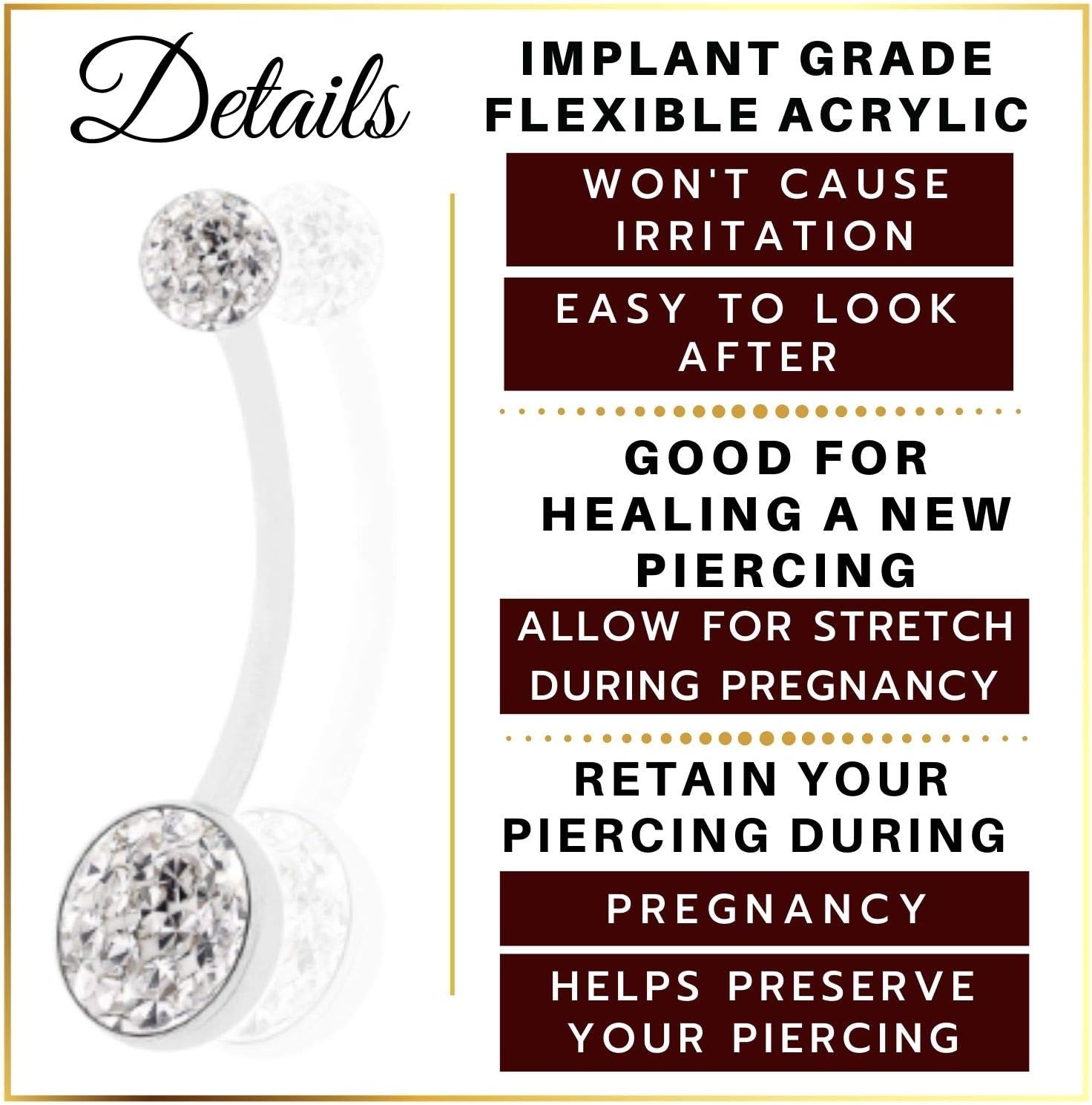MATIGA Bioflex Flexible Clear 14 gauge 3/4 19mm Pregnancy Belly Button Piercing Jewelry navel 8mm 5mm Ferido Crystal More Choices (B03-Sapphire -14g (1.6mm)-3/4"(19mm))
