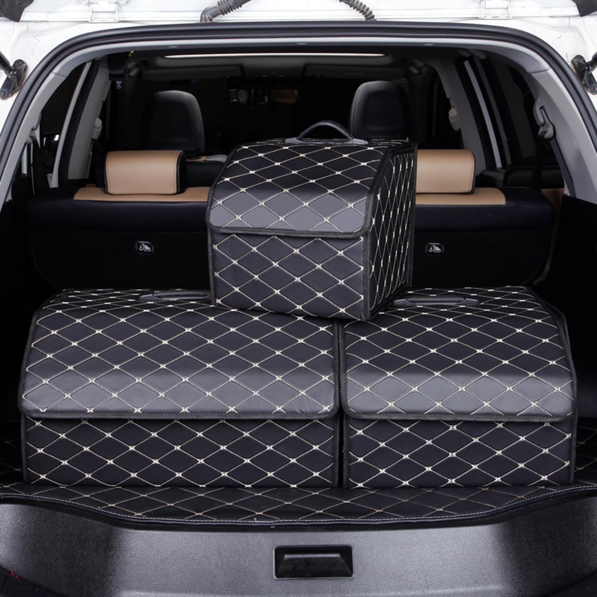 WHLXQ Car Boot Organiser for Ford Ka Mk2, Multifunctional Vehicle Folding Cargo Storage Box Car Accessories, Durable Large Volume,Black-M