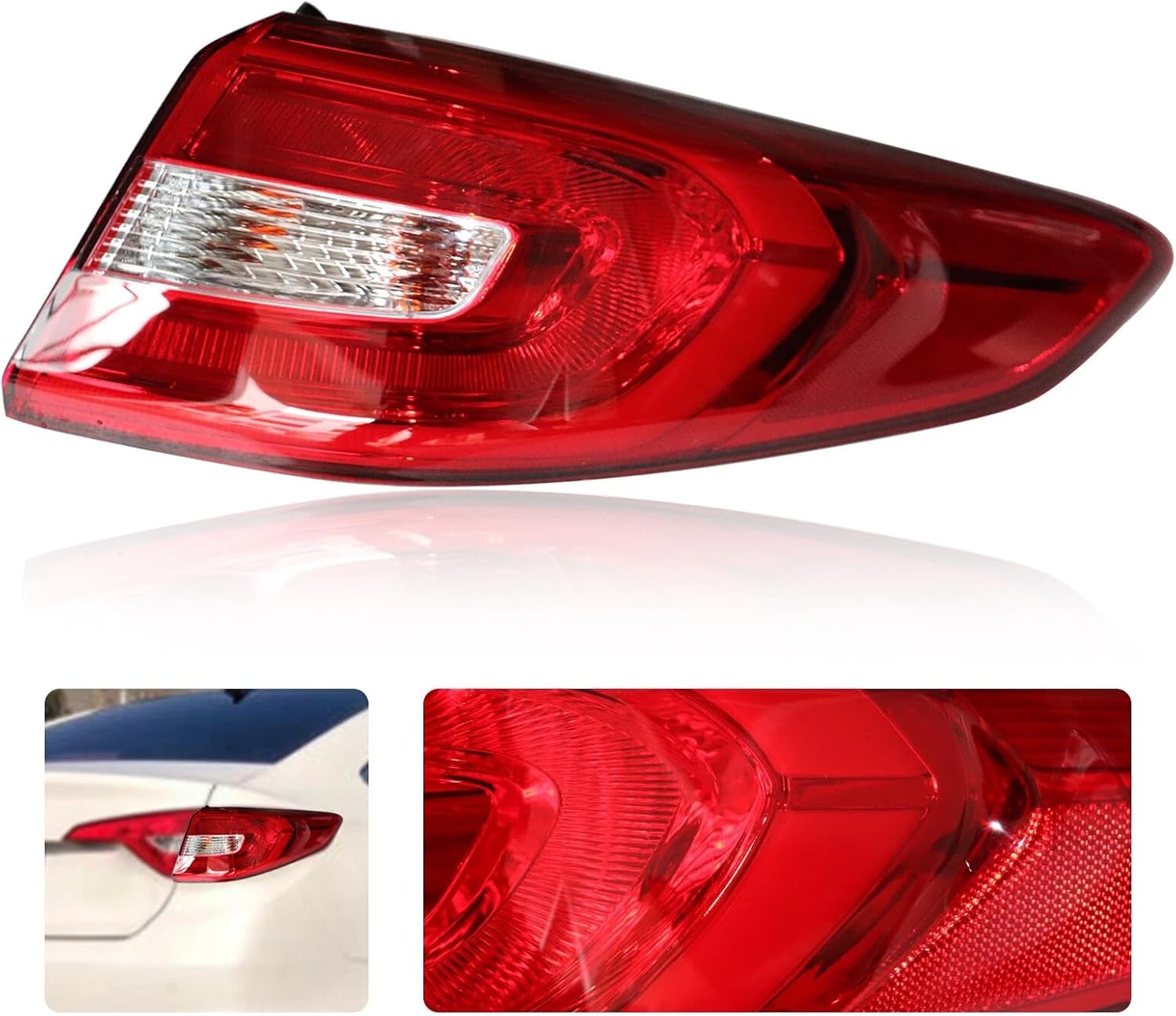 For 2015 2016 2017 Hyundai Sonata Tail Light Assembly - Halogen Rear Outer Tail Lamp, Right Passenger Side, Black Housing, Clear&Red Lens, OE 92402C2000 (12V)