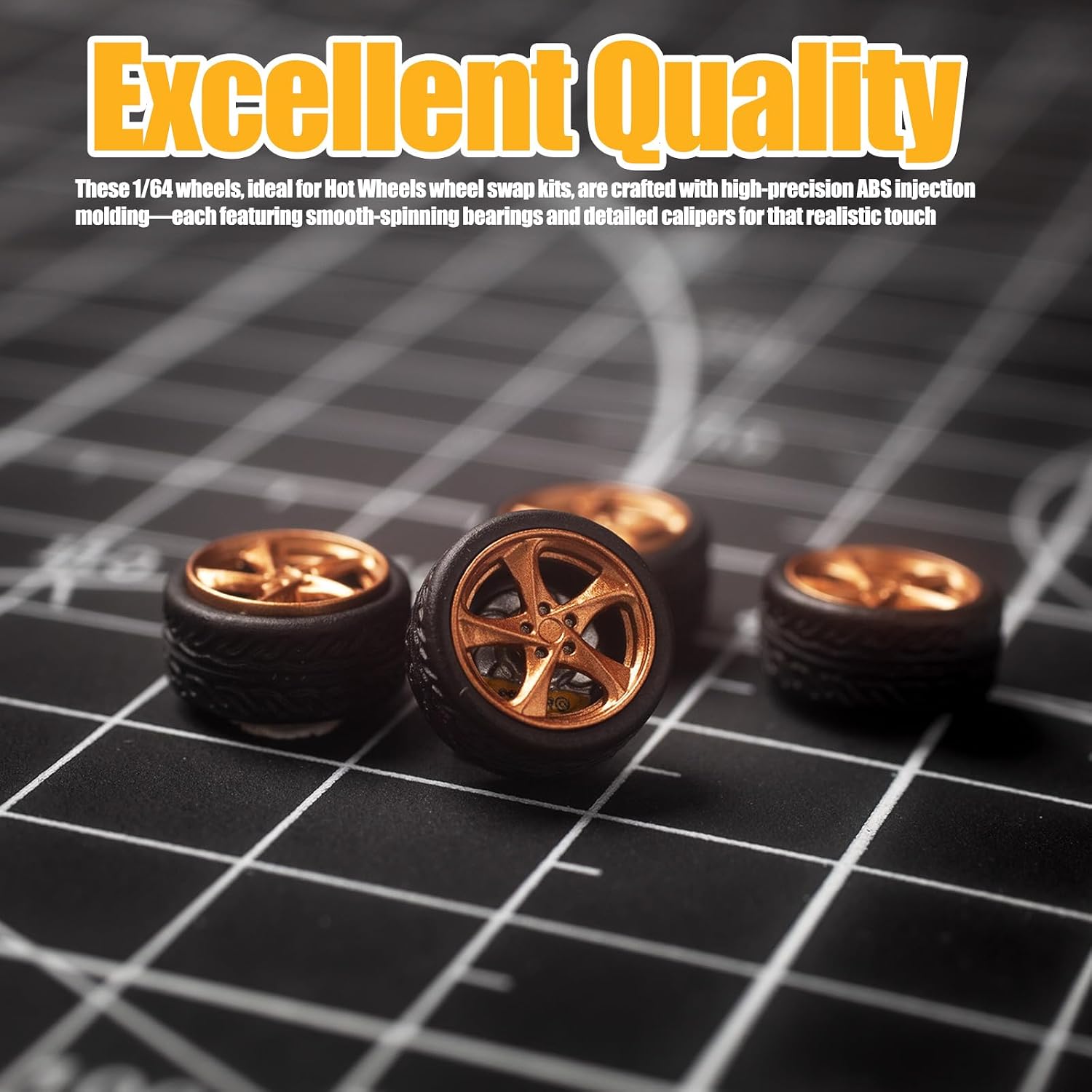 1/64 Wheels Compatible with Hot Wheels，ABS Injection Rubber Tires with Bearing Smooth Dynamic Wheels.(SMORCLUB-MF-B4) image 4