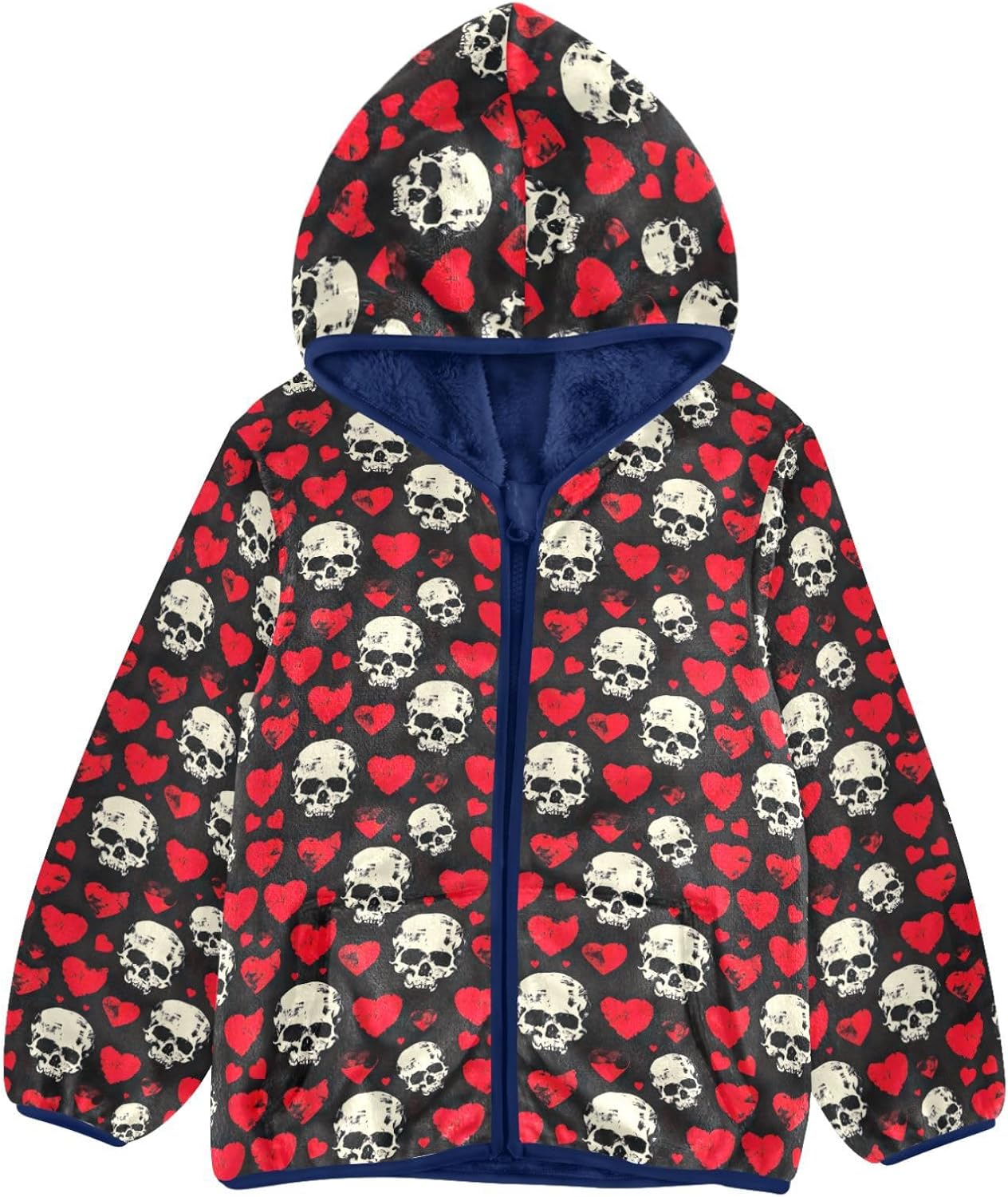 Skull Hearts Boys Fleece Coat,Children's Zip-Up Hoodie Jacket,Baby Warm Fashion Outerwear 3-10T,A113337