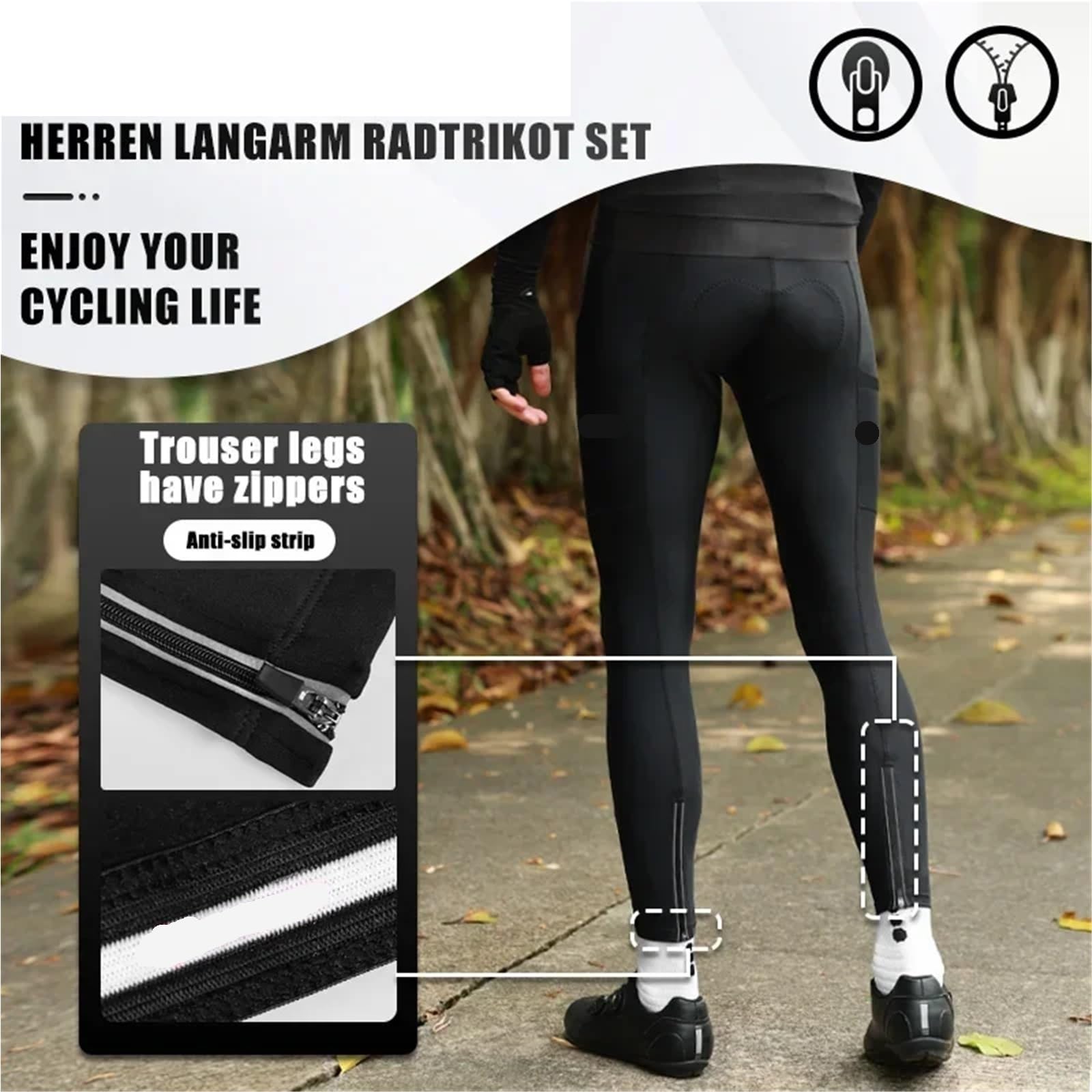 Pantaloni da Ciclismo in Pile Pantaloni da Ciclismo Uomo, Caldi e Invernali, con Tasche Posteriori, Imbottiti in Gel 5D, Pantaloni Lunghi