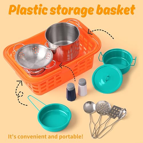 Miniatura 4 de Kids Play Kitchen Toy Accessories Set Toddler Cooking Playset Colorful Stainless Steel Pots and Pans Birthday Gifts for 3+ Girls Boys (Green)