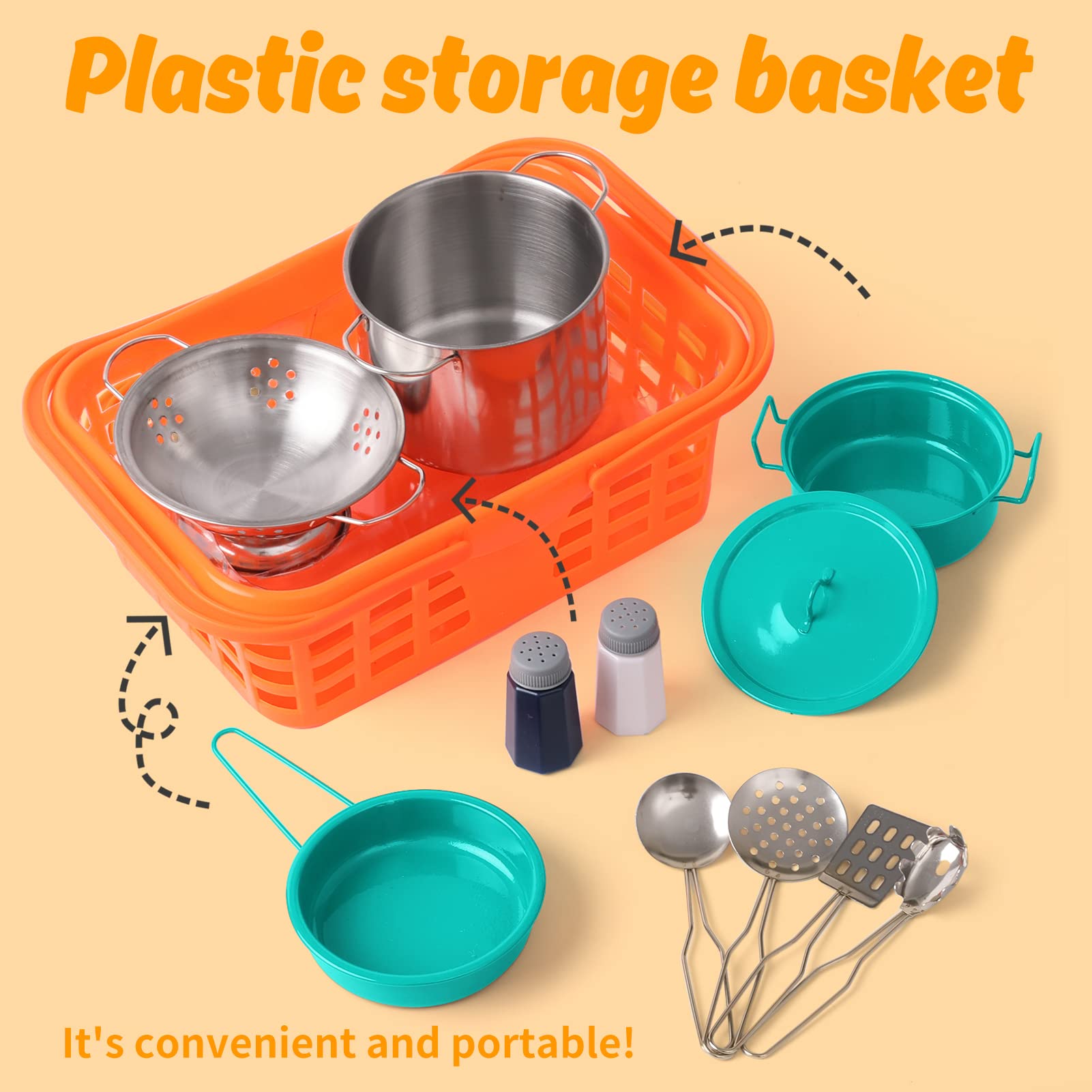 Accessoire dinette Enfant Ustensile Cuisine Enfant Ensemble de Jouet de Casserole en Acier Inoxydable coloré Cadeau 3 4 5 6 7 8 9 10 Ans(Vert)