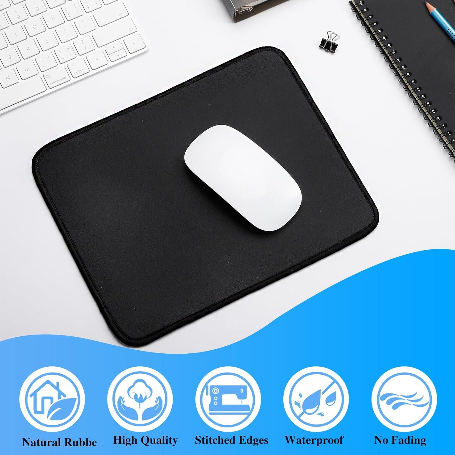20 Pack Mouse Pad with Stitched Edge,2mm Black Mouse Pads,Mousepads with Non Slip Rubber Base,Premium-Textured & Waterproof Mousepad for Computers Laptop Office Home,8.7x7.1In - Image 6